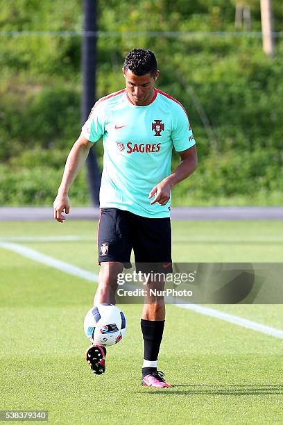 Portugals forward Cristiano Ronaldo Portugal's National Team Training session in preparation for the Euro 2016 at FPF Cidade do Futebol on June 5,...