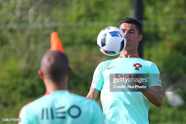 Portugals forward Cristiano Ronaldo Portugal's National Team Training session in preparation for the Euro 2016 at FPF Cidade do Futebol on June 5,...