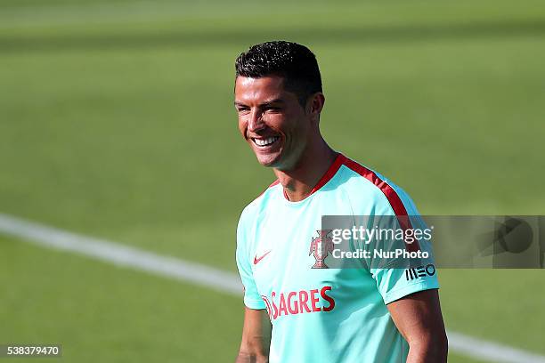 Portugals forward Cristiano Ronaldo Portugal's National Team Training session in preparation for the Euro 2016 at FPF Cidade do Futebol on June 5,...