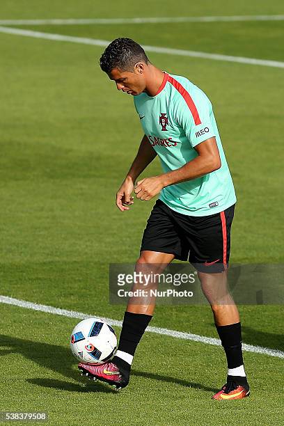 Portugals forward Cristiano Ronaldo Portugal's National Team Training session in preparation for the Euro 2016 at FPF Cidade do Futebol on June 5,...