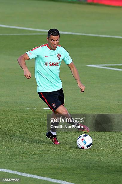 Portugals forward Cristiano Ronaldo Portugal's National Team Training session in preparation for the Euro 2016 at FPF Cidade do Futebol on June 5,...