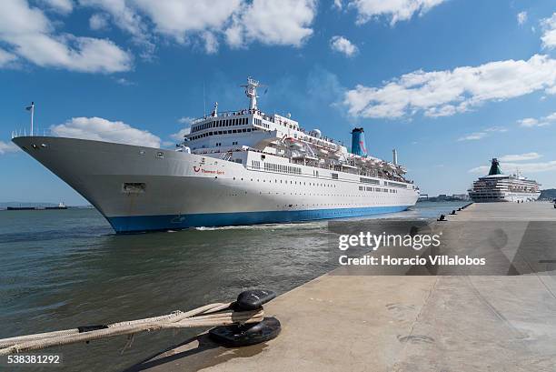 Thomson Spirit, a cruise ship owned by Holland America Line and operated under charter by the United Kingdom-based Thomson Cruises, and MV Artania ,...