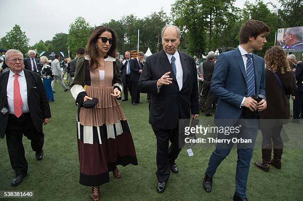 His Highness The Aga Khan , Prince Aly Muhammad Aga Khan and guest attend the parade ring on June 5, 2016 in Chantilly France.