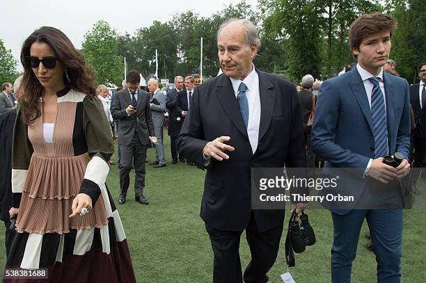 His Highness The Aga Khan , Prince Aly Muhammad Aga Khan and guest attend the parade ring on June 5, 2016 in Chantilly France.