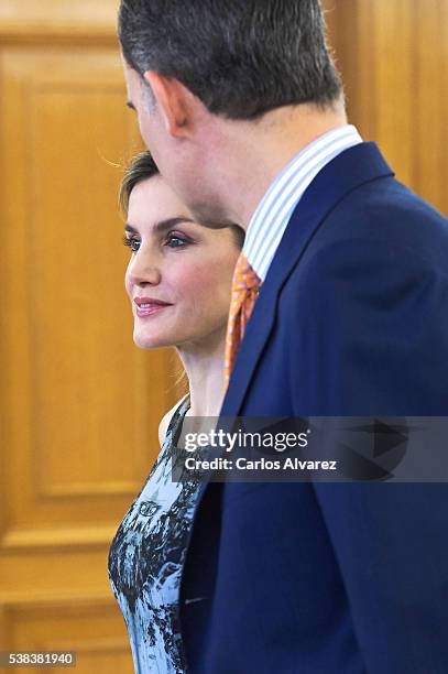 King Felipe of Spain and Queen Letizia of Spain attend several audiences at the Zarzuela Palace on June 6, 2016 in Madrid, Spain.