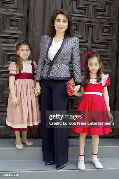 Paloma Segrelles and her daughters Paloma Alvarez and Tiziana Alvarez attend Eugenia de Borbon 's First Communion at Monasterio de las Descalzas...