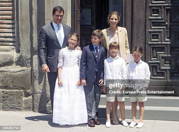 Luis Alfonso de Borbon, Margarita Vargas and their twin sons Luis de Borbon and Alfonso de Borbon attend their daughter Eugenia de Borbon 's First...