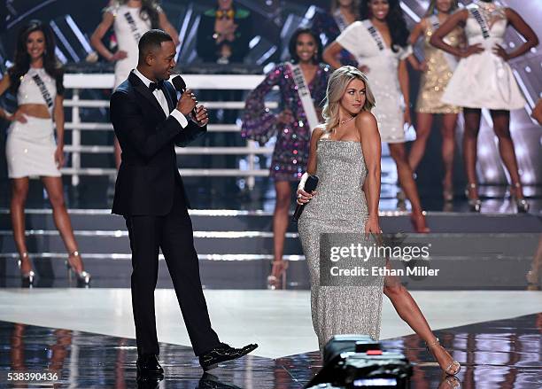 Actor Terrence J and actress/singer Julianne Hough co-host the 2016 Miss USA pageant at T-Mobile Arena on June 5, 2016 in Las Vegas, Nevada.