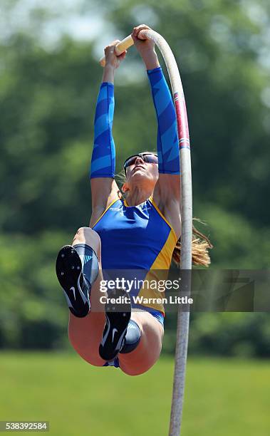 Fabiana Murer of Brazil competes in the Women's pole vault during the Birmingham Diamond League meet at Alexander Stadium on June 5, 2016 in...