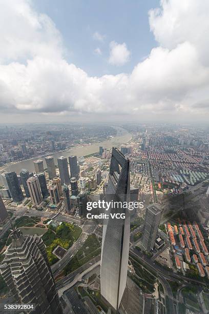 Picture of Shanghai World Financial Center taken on the Observation of the Shanghai Tower on June 5, 2016 in Shanghai, China. China's tallest...