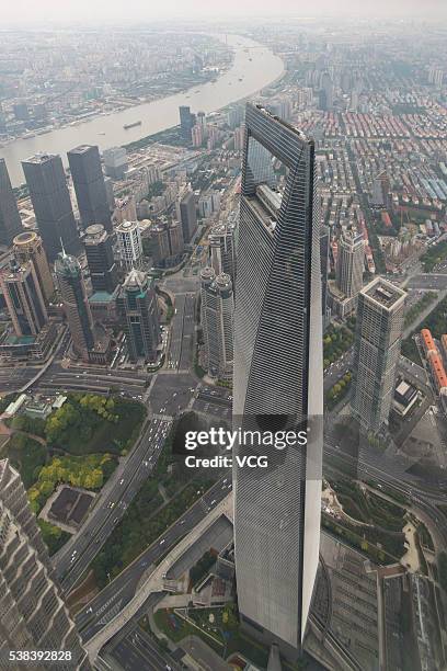 Picture of Shanghai World Financial Center taken on the Observation of the Shanghai Tower on June 5, 2016 in Shanghai, China. China's tallest...
