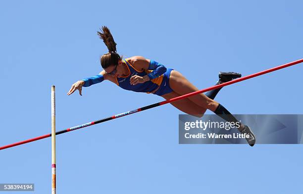 Fabiana Murer of Brazil competes in the Women's pole vault during the Birmingham Diamond League meet at Alexander Stadium on June 5, 2016 in...