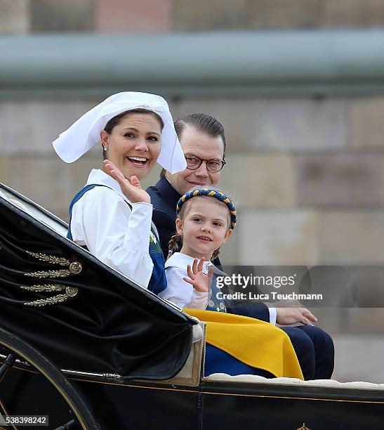 Crown Princess Victoria of Sweden, Princess Estelle, Duchess of stergtland and Prince Daniel of Sweden, Duke of Vastergotland attend the National Day...