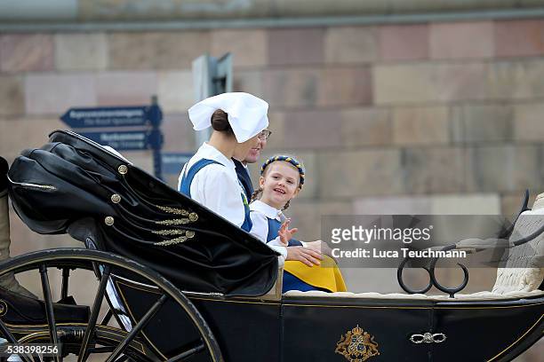 Crown Princess Victoria of Sweden, Princess Estelle, Duchess of stergtland and Prince Daniel of Sweden, Duke of Vastergotland attend the National Day...