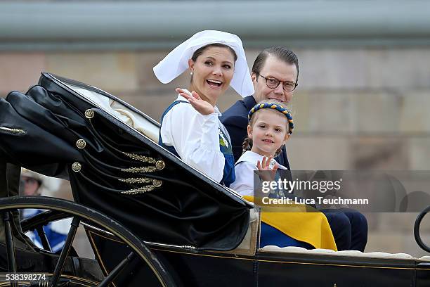 Crown Princess Victoria of Sweden, Princess Estelle, Duchess of stergtland and Prince Daniel of Sweden, Duke of Vastergotland attend the National Day...