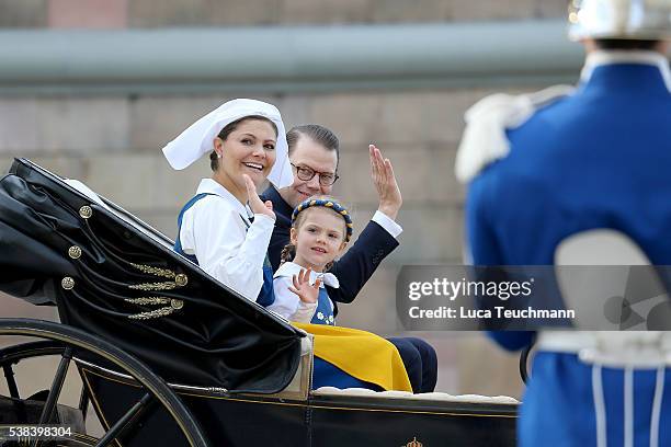 Crown Princess Victoria of Sweden, Princess Estelle, Duchess of stergtland and Prince Daniel of Sweden, Duke of Vastergotland attend the National Day...