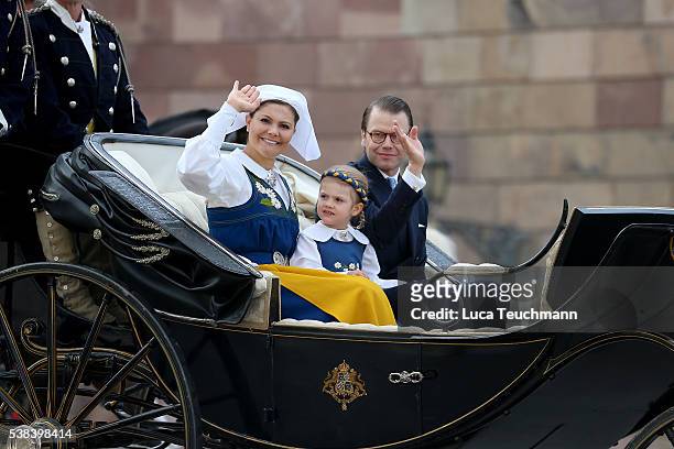 Crown Princess Victoria of Sweden, Princess Estelle, Duchess of stergtland and Prince Daniel of Sweden, Duke of Vastergotland attend the National Day...