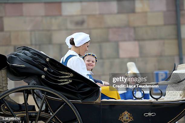 Crown Princess Victoria of Sweden, Princess Estelle, Duchess of stergtland and Prince Daniel of Sweden, Duke of Vastergotland attend the National Day...