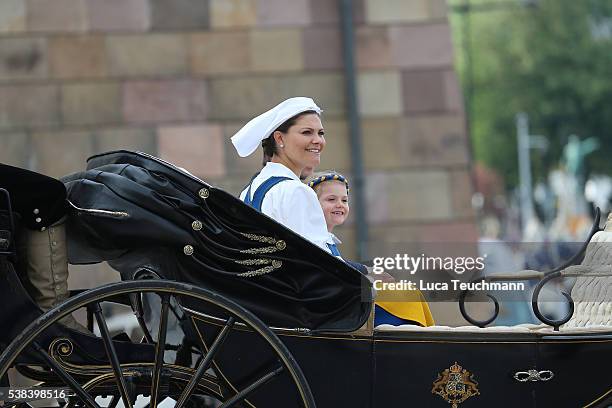 Crown Princess Victoria of Sweden, Princess Estelle, Duchess of stergtland and Prince Daniel of Sweden, Duke of Vastergotland attend the National Day...