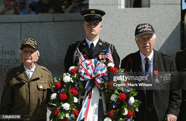 Day veterans, 96 year old George Krakosky , and 92 year old Herman Zeitchik , attend a D-Day anniversary wreath laying ceremony at the National World...