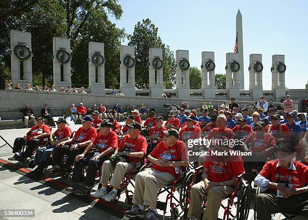 Veterans attend a D-Day anniversary wreath laying ceremony at the National World War II Memorial on June 6, 2016 in Washington, DC. Today marks the...