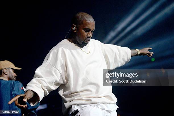 Rapper Kanye West performs onstage at the Power 106 Powerhouse show at Honda Center on June 3, 2016 in Anaheim, California.