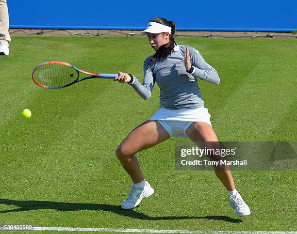 Christina McHale of USA returns the ball in her first round match against Magda Linette of Poland during WTA Aegon Open Nottingham - Day 1 at...