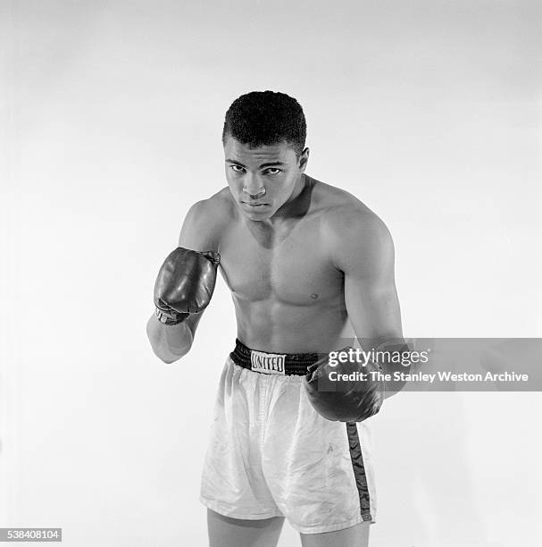 Cassius Clay, 20 year old heavyweight contender from Louisville, Kentucky poses for the camera on May 17 in Bronx, New York.