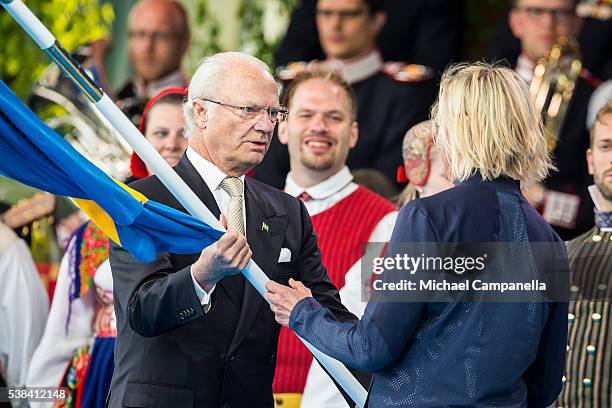 King Carl XVI Gustaf of Sweden participates in a ceremony celebrating Sweden's national day at Skansen on June 6, 2015 in Stockholm, Sweden.