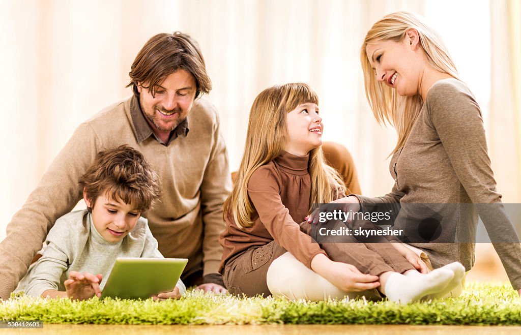 Happy family at home.