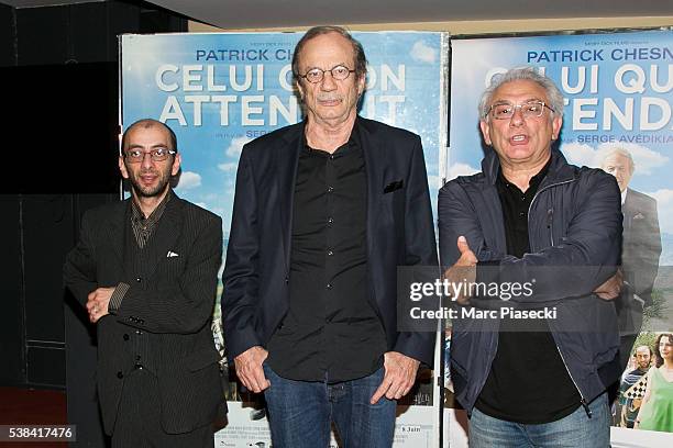 Arthur Arzoyan, Patrick Chesnais and director Serge Avedikian attend the 'Celui qu'on Attendait' Premiere at UGC Cine Cite des Halles on June 6, 2016...