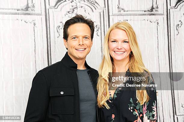 Actor Scott Wolf and wife Kelley Limp attends the discussion of season three of NBCs hit summer medical drama 'The Night Shift' during AOL Build...