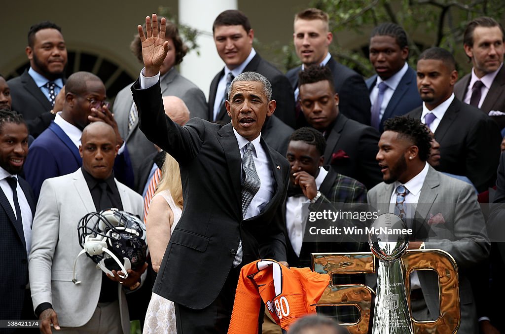 President Obama Welcomes Super Bowl Champion Denver Broncos To White House