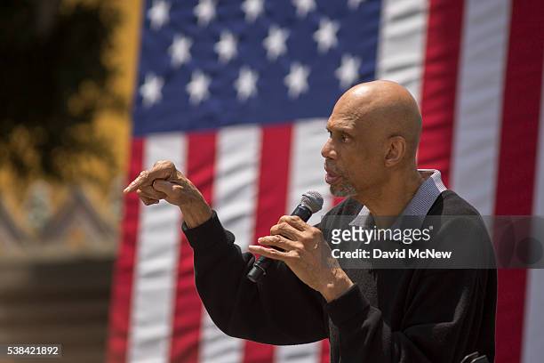 Kareem Abdul-Jabbar speaks at the South Los Angeles Get Out The Vote Rally for Democratic presidential candidate Hillary Clinton at Leimert Park...