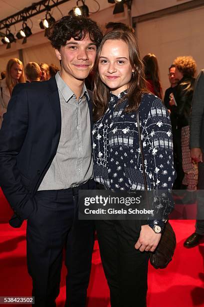 Sebastian Urzendowsky and his sister Lena Urzendowsky during the New Faces Award Film 2016 at ewerk on May 26, 2016 in Berlin, Germany.