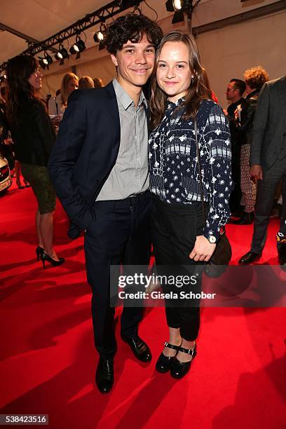 Sebastian Urzendowsky and his sister Lena Urzendowsky during the New Faces Award Film 2016 at ewerk on May 26, 2016 in Berlin, Germany.