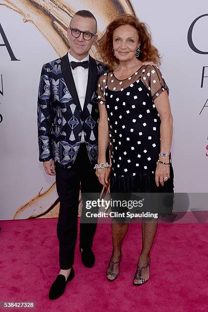 President and CEO Steven Kolb and designer Diane von Furstenberg attend the 2016 CFDA Fashion Awards at the Hammerstein Ballroom on June 6, 2016 in...