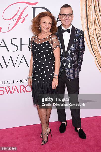 President and CEO Steven Kolb and designer Diane von Furstenberg attend the 2016 CFDA Fashion Awards at the Hammerstein Ballroom on June 6, 2016 in...
