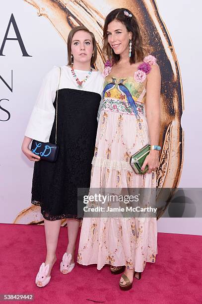 Lena Dunham and jewelry designer Irene Neuwirth attend the 2016 CFDA Fashion Awards at the Hammerstein Ballroom on June 6, 2016 in New York City.