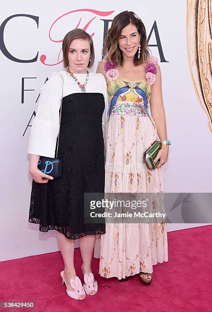 Lena Dunham and jewelry designer Irene Neuwirth attend the 2016 CFDA Fashion Awards at the Hammerstein Ballroom on June 6, 2016 in New York City.