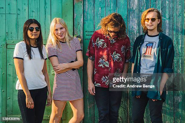 Jessica Batour, Alice Costelloe, Kacey Underwood and Jesse Wong of Big Deal pose outside Brudenell Social Club on June 6, 2016 in Leeds, England.