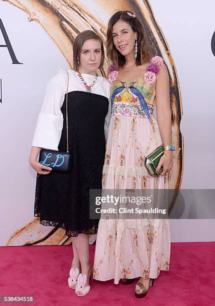 Lena Dunham and jewelry designer Irene Neuwirth attend the 2016 CFDA Fashion Awards at the Hammerstein Ballroom on June 6, 2016 in New York City.