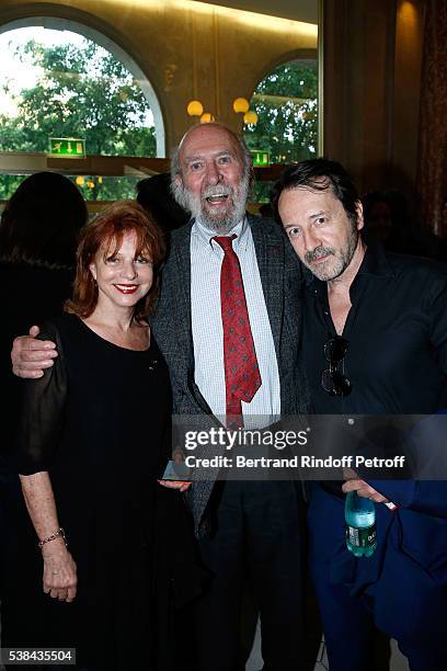 Actors Jean-Pierre Marielle standing between his wife and Jean-Hugues Anglade attend the Concert of Patrick Bruel at Theatre Du Chatelet on June 6,...