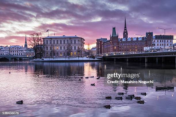 near the foot of centralbron, stockholm in a winter morning - centralbron stock pictures, royalty-free photos & images
