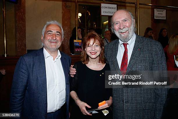 Chef Guy Savoy, Agathe Natanson and Jean-Pierre Marielle attend the Concert of Patrick Bruel at Theatre Du Chatelet on June 6, 2016 in Paris, France.