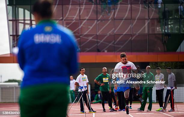 Alan Oliveira of Paralympic Brazilian team during the training session during the inauguration of Brazilian Paralympic Training Center on June 6,...