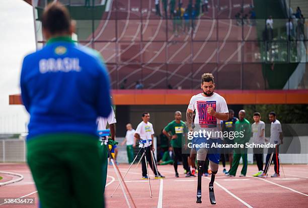 Alan Oliveira of Paralympic Brazilian team during the training session during the inauguration of Brazilian Paralympic Training Center on June 6,...