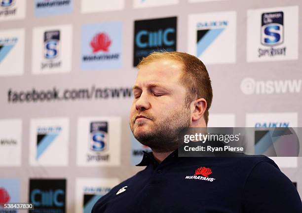 Benn Robinson speaks to the media as he announces he retirement during a Waratahs press conference at Moore Park on June 7, 2016 in Sydney, Australia.