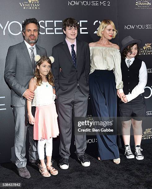 Mark Ruffalo, Odette Ruffalo, Keen Ruffalo, Sunrise Coigney and Bella Ruffalo attend the "Now You See Me 2" World Premiere at AMC Loews Lincoln...