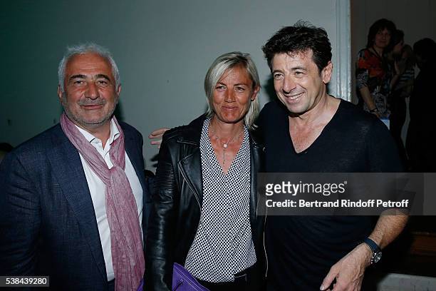 Chef Guy Savoy, his wife and singer Patrick Bruel pose after the Concert of Patrick Bruel at Theatre Du Chatelet on June 6, 2016 in Paris, France.